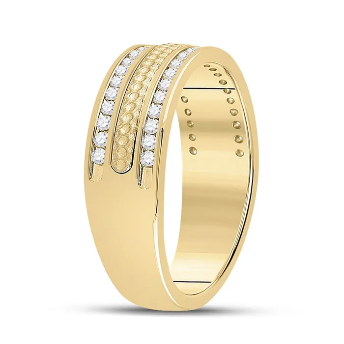 gndatlanta Rings 14k Yellow Gold Round Diamond Wedding Hammered Band Ring 12 Cttw