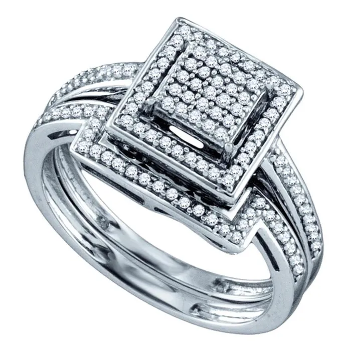 gndatlanta Rings Sterling Silver Diamond Square Cluster Bridal Wedding Ring Set 13 Cttw gndatlanta Rings Sterling Silver Diamond Square Cluster Bridal Wedding Ring Set 13 Cttw