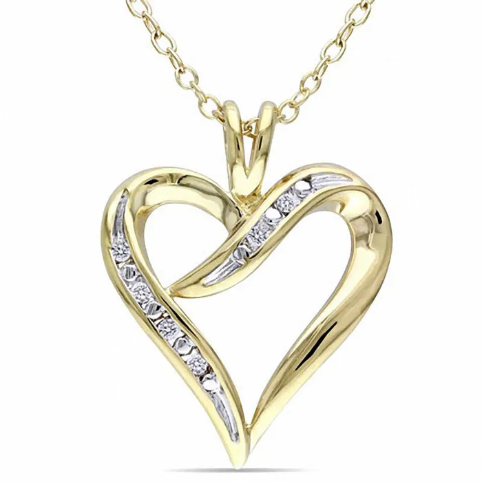 Goldia 005 CT TW Natural Diamond HeartShaped Ribbon Pendant in Sterling Silver with Yellow Rhodium Necklaces Goldia 005 CT TW Natural Diamond HeartShaped Ribbon Pendant in Sterling Silver with Yellow Rhodium Necklaces