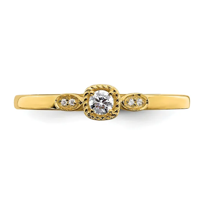 Goldia 010ct CZ Solid Real 14k Polish Petite Rope Edge Round Complete Dia Ring Rings