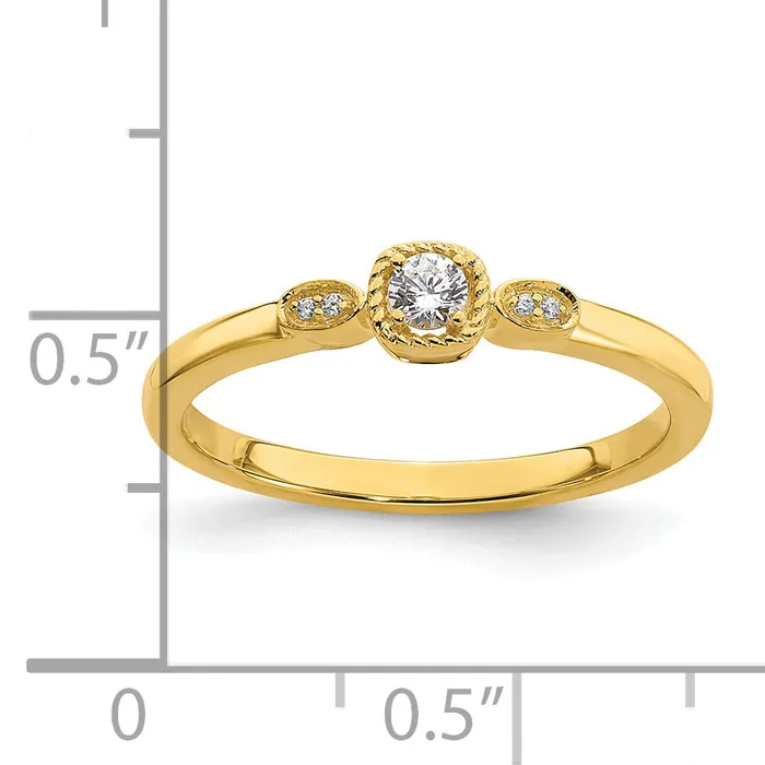 Goldia 010ct CZ Solid Real 14k Polish Petite Rope Edge Round Complete Dia Ring Rings