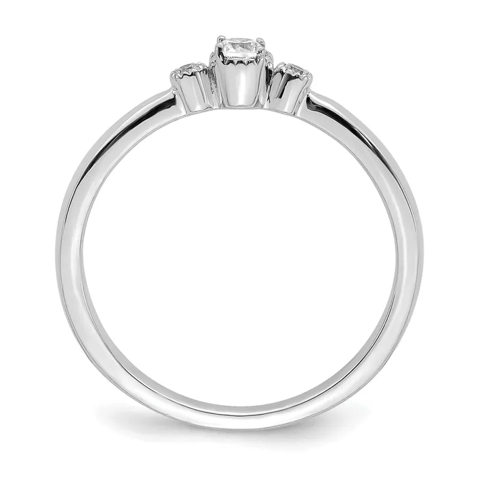 Goldia 010ct CZ Solid Real 14k White Polish Petite Beaded Edge Round Complete Dia Ring Rings