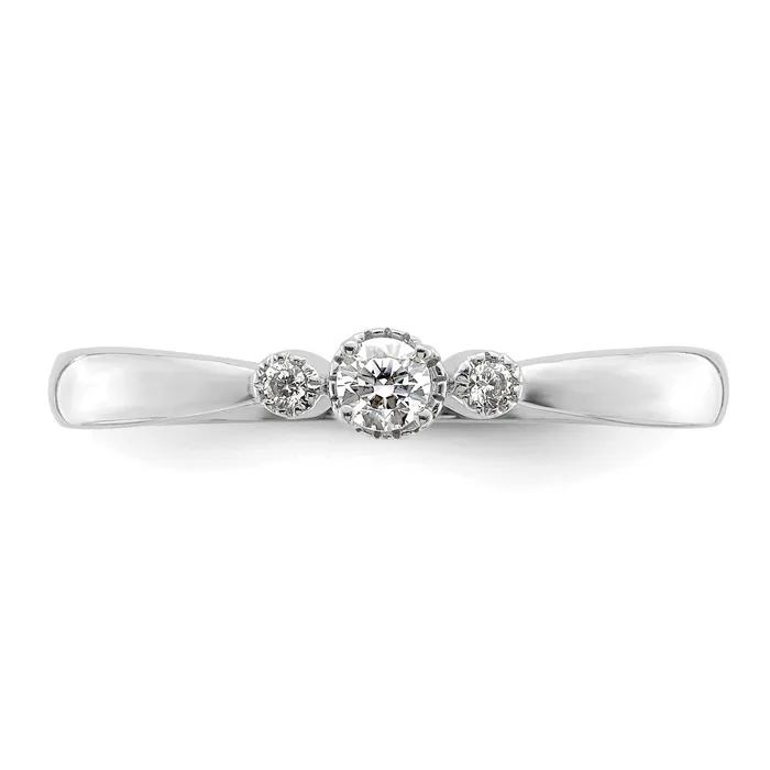 Goldia 010ct CZ Solid Real 14k White Polish Petite Beaded Edge Round Complete Dia Ring Rings