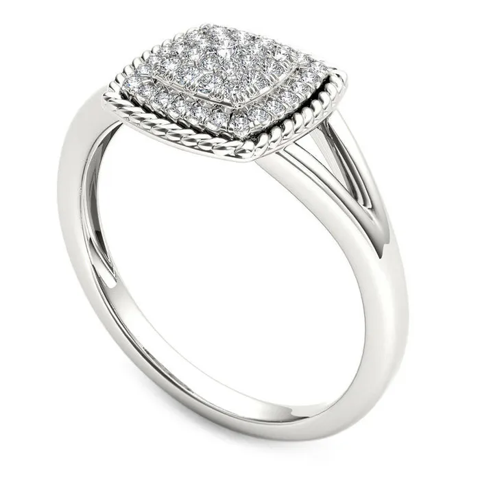 Goldia 025 CT TW Composite Natural Diamond Cushion Rope Frame Ring in Solid 10K White Gold Rings Goldia 025 CT TW Composite Natural Diamond Cushion Rope Frame Ring in Solid 10K White Gold Rings