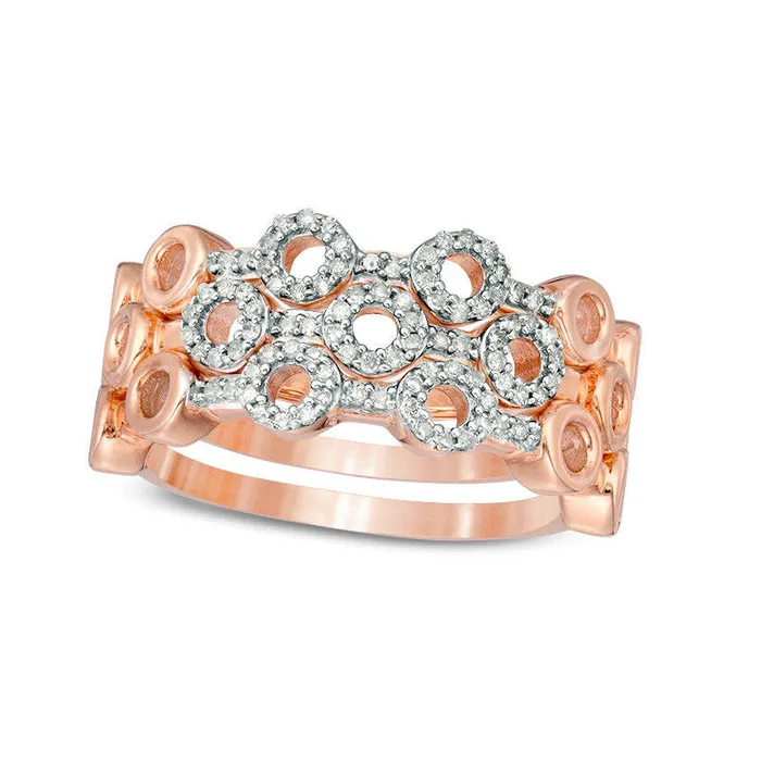 Goldia 025 CT TW Natural Diamond Circle Outline Three Piece Stackable Band Set in Sterling Silver with Solid 14K Rose Gold Plate Rings Goldia 025 CT TW Natural Diamond Circle Outline Three Piece Stackable Band Set in Sterling Silver with Solid 14K Rose Gold Plate Rings
