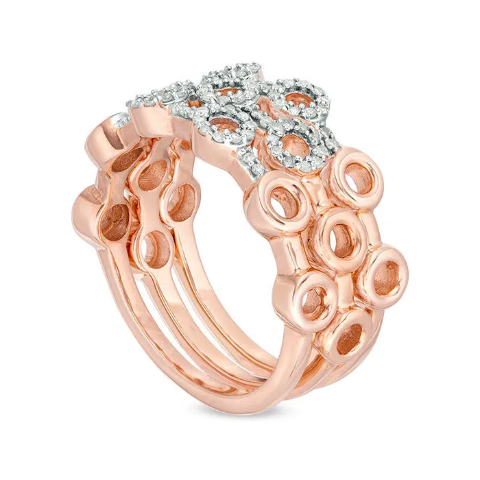 Goldia 025 CT TW Natural Diamond Circle Outline Three Piece Stackable Band Set in Sterling Silver with Solid 14K Rose Gold Plate Rings Goldia 025 CT TW Natural Diamond Circle Outline Three Piece Stackable Band Set in Sterling Silver with Solid 14K Rose Gold Plate Rings