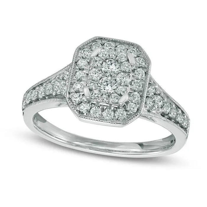 Goldia 063 CT TW Composite Natural Diamond Octagonal Frame Antique VintageStyle Engagement Ring in Solid 14K White Gold Rings Goldia 063 CT TW Composite Natural Diamond Octagonal Frame Antique VintageStyle Engagement Ring in Solid 14K White Gold Rings