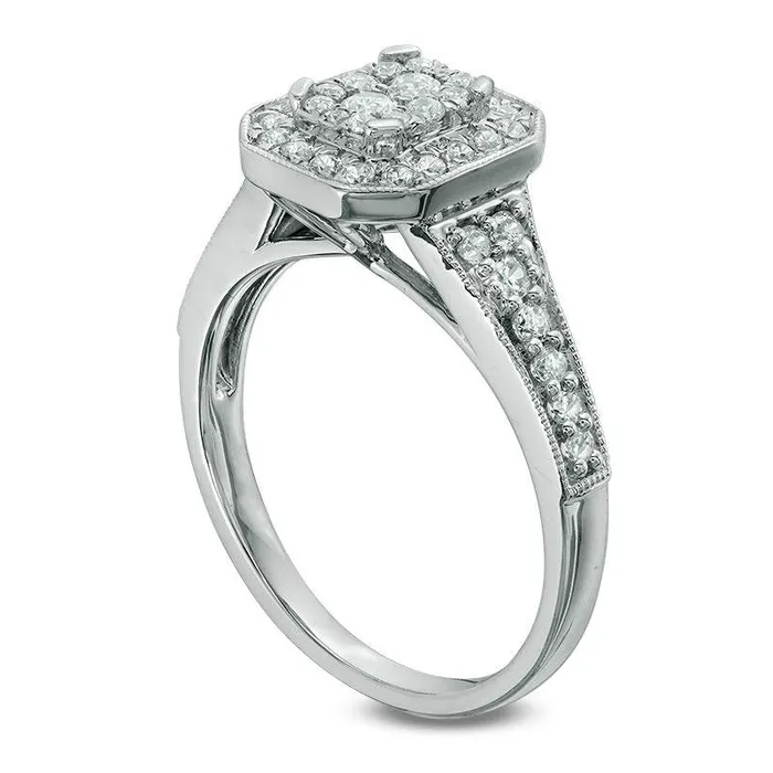 Goldia 063 CT TW Composite Natural Diamond Octagonal Frame Antique VintageStyle Engagement Ring in Solid 14K White Gold Rings Goldia 063 CT TW Composite Natural Diamond Octagonal Frame Antique VintageStyle Engagement Ring in Solid 14K White Gold Rings