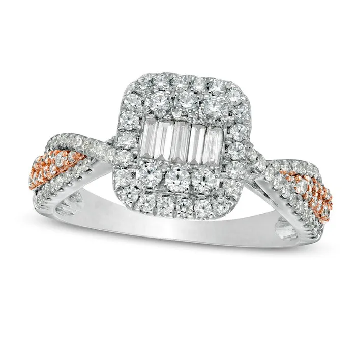 Goldia 075 CT TW Composite Natural Diamond Cushion Frame Twist Shank Engagement Ring in Solid 10K TwoTone Gold Rings Goldia 075 CT TW Composite Natural Diamond Cushion Frame Twist Shank Engagement Ring in Solid 10K TwoTone Gold Rings