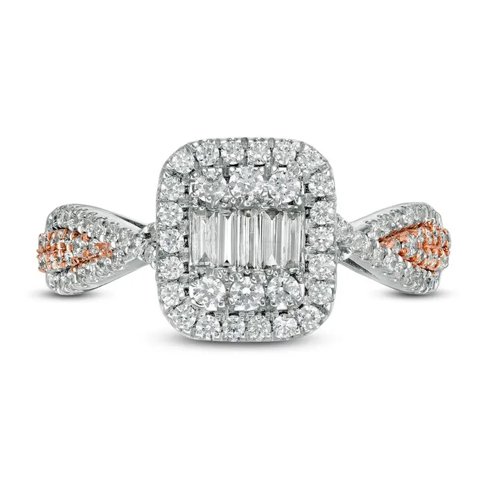 Goldia 075 CT TW Composite Natural Diamond Cushion Frame Twist Shank Engagement Ring in Solid 10K TwoTone Gold Rings Goldia 075 CT TW Composite Natural Diamond Cushion Frame Twist Shank Engagement Ring in Solid 10K TwoTone Gold Rings