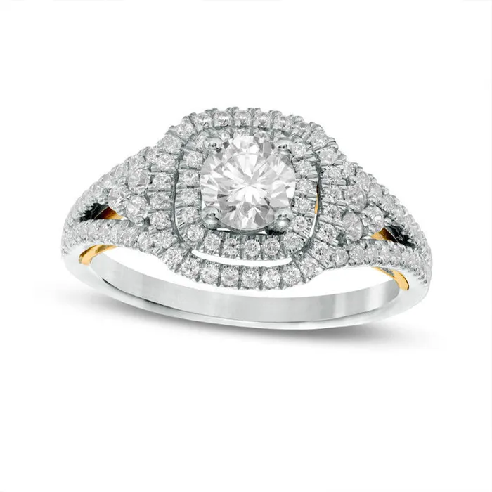 Goldia 10 CT TW Natural Diamond Cushion Frame TriSides Engagement Ring in Solid 14K TwoTone Gold Rings Goldia 10 CT TW Natural Diamond Cushion Frame TriSides Engagement Ring in Solid 14K TwoTone Gold Rings