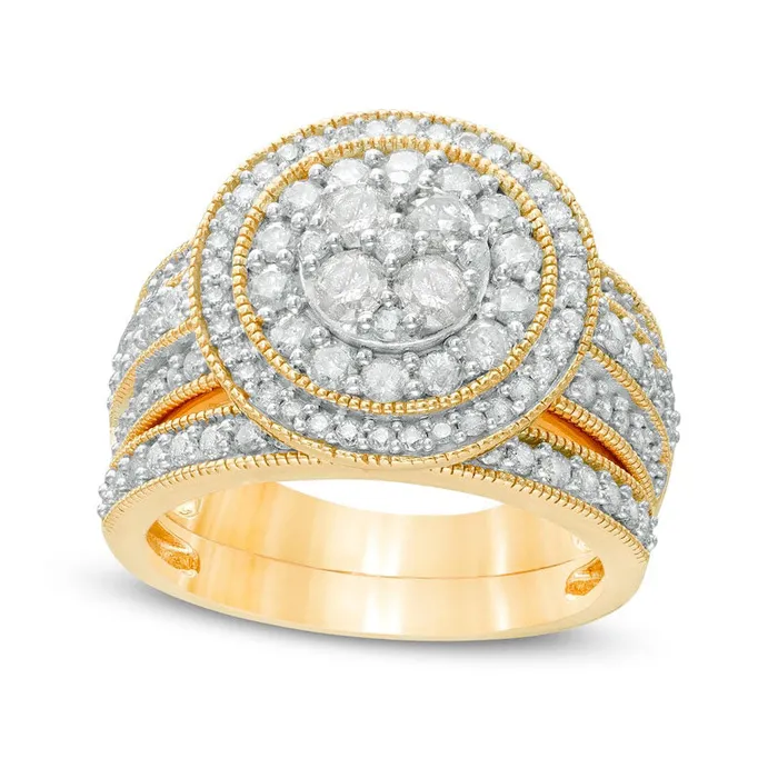 Goldia 15 CT TW Composite Natural Diamond Double Frame MultiRow Antique VintageStyle Bridal Engagement Ring Set in Solid 10K Yellow Gold Rings Goldia 15 CT TW Composite Natural Diamond Double Frame MultiRow Antique VintageStyle Bridal Engagement Ring Set in Solid 10K Yellow Gold Rings