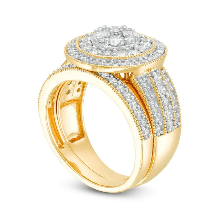 Goldia 15 CT TW Composite Natural Diamond Double Frame MultiRow Antique VintageStyle Bridal Engagement Ring Set in Solid 10K Yellow Gold Rings Goldia 15 CT TW Composite Natural Diamond Double Frame MultiRow Antique VintageStyle Bridal Engagement Ring Set in Solid 10K Yellow Gold Rings