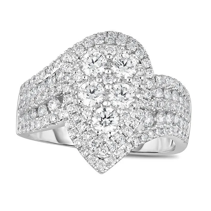 Goldia 15 CT TW Composite Natural Diamond Teardrop Frame MultiRow Bypass Ring in Solid 14K White Gold Rings Goldia 15 CT TW Composite Natural Diamond Teardrop Frame MultiRow Bypass Ring in Solid 14K White Gold Rings