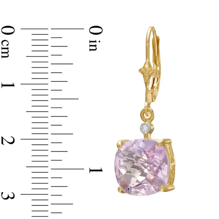 Goldia 100mm CushionCut LabCreated Pink Quartz and Diamond Accent Drop Earrings in 10K Gold Earrings Goldia 100mm CushionCut LabCreated Pink Quartz and Diamond Accent Drop Earrings in 10K Gold Earrings