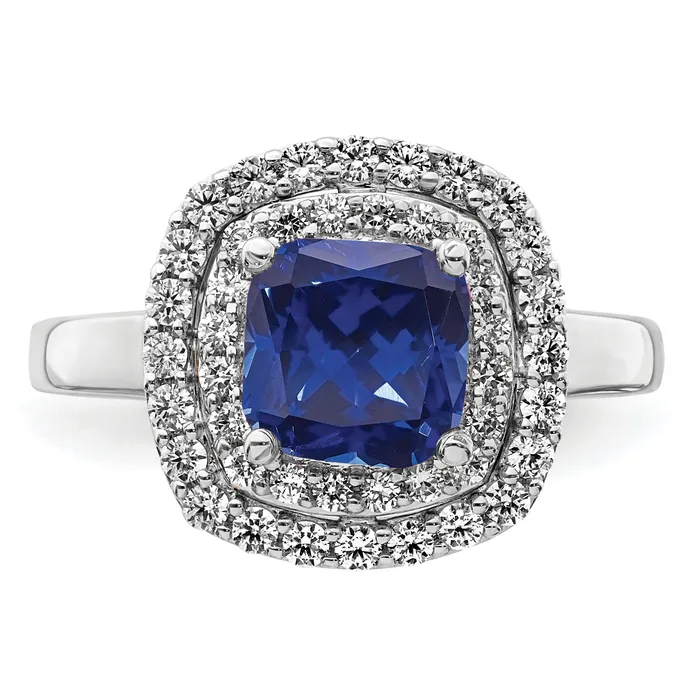 Goldia 14k White Gold 12 Ct Lab Grown Diamond VSSI G and Lab Created Blue Sapphire Fashion Ring Rings