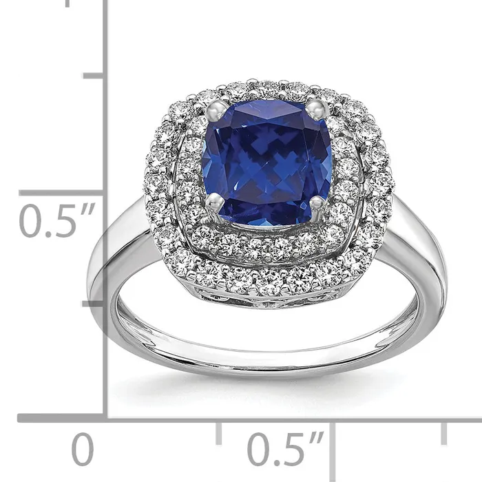 Goldia 14k White Gold 12 Ct Lab Grown Diamond VSSI G and Lab Created Blue Sapphire Fashion Ring Rings