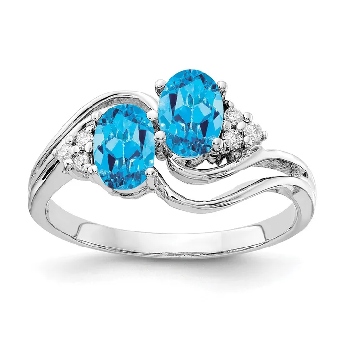 Goldia 14k White Gold 6x4mm Oval Blue Topaz AAA Diamond ring Rings