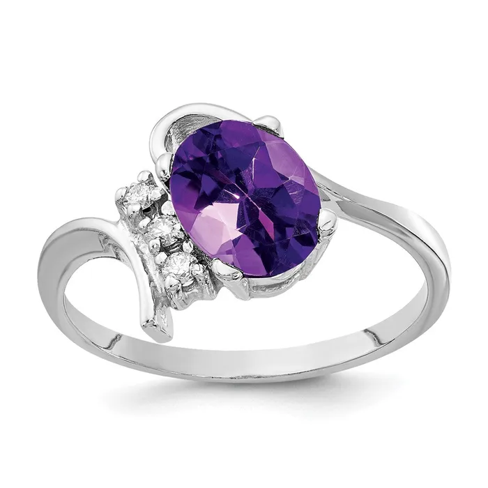 Goldia 14k White Gold 8x6mm Oval Amethyst Checker AAA Diamond ring Rings Goldia 14k White Gold 8x6mm Oval Amethyst Checker AAA Diamond ring Rings
