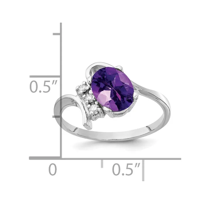Goldia 14k White Gold 8x6mm Oval Amethyst Checker AAA Diamond ring Rings