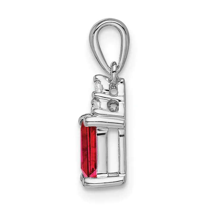 Goldia 14k White Gold Emeraldshape Ruby and Real Diamond Pendant Necklaces