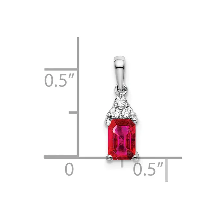 Goldia 14k White Gold Emeraldshape Ruby and Real Diamond Pendant Necklaces