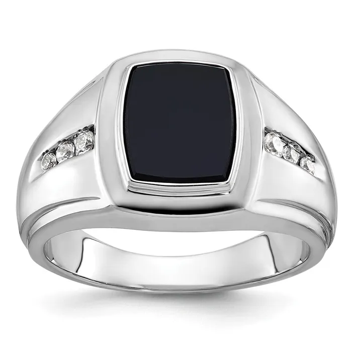 Goldia 14k White Gold Mens Onyx and Diamond Ring Mounting Rings