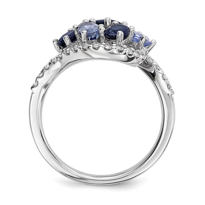 Goldia 14k White Gold Real Diamond and DarkLight Blue Sapphire Polished Ring Rings