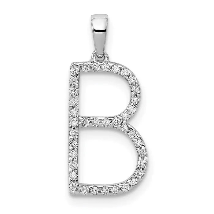 Goldia 14K White Gold Real Diamond Letter B Initial Pendant Necklaces
