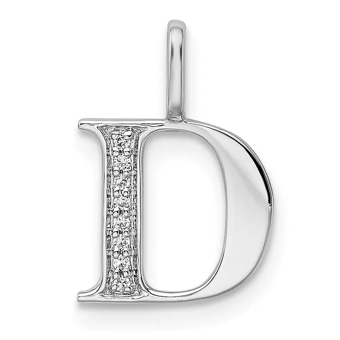 Goldia 14K White Gold Real Diamond Letter D Initial Pendant Necklaces