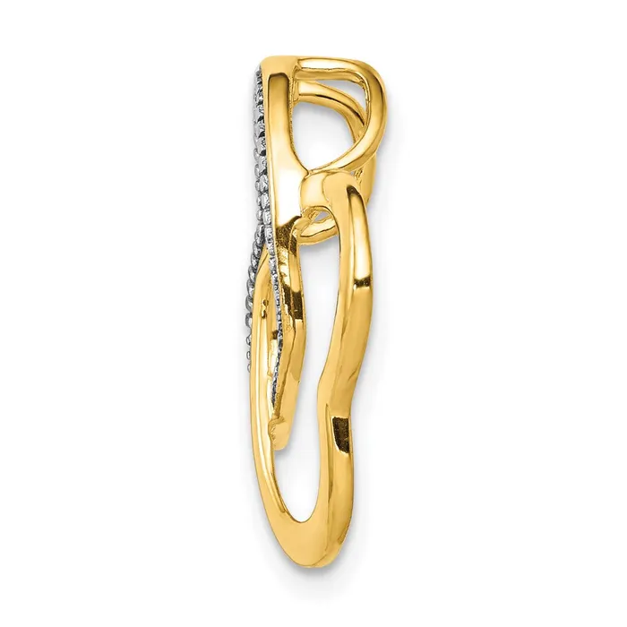 Goldia 14K Yellow Gold 01ct Real Diamond Double Entwined Heart Chain Slide Necklaces