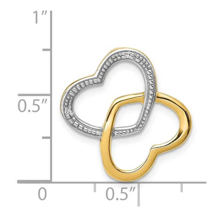 Goldia 14K Yellow Gold 01ct Real Diamond Double Entwined Heart Chain Slide Necklaces