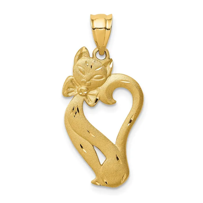 Goldia 14k Yellow Gold Brushed Diamondcut Cat Pendant Necklaces