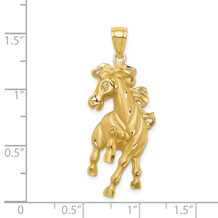 Goldia 14k Yellow Gold Brushed Polished Diamondcut Horse Pendant Necklaces