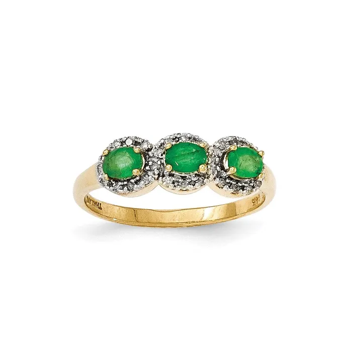 Goldia 14K Yellow Gold Emerald u0026 Real Diamond Three Stone Ring Rings