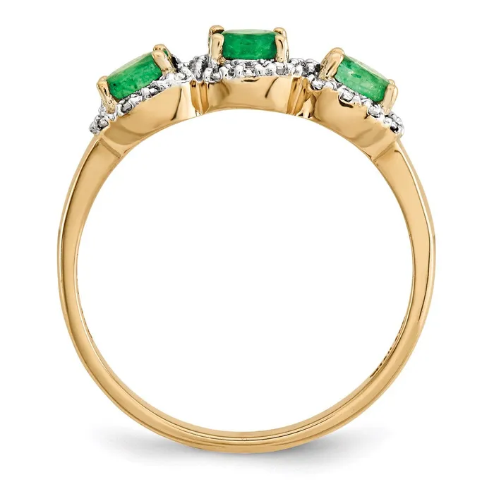 Goldia 14K Yellow Gold Emerald u0026 Real Diamond Three Stone Ring Rings