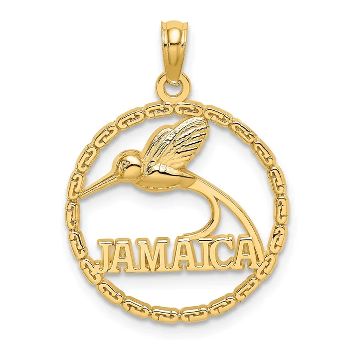 Goldia 14k Yellow Gold JAMAICA w Bird in Circle Charm Charm Necklaces