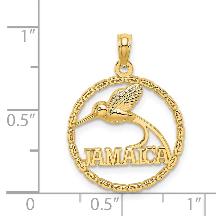 Goldia 14k Yellow Gold JAMAICA w Bird in Circle Charm Charm Necklaces