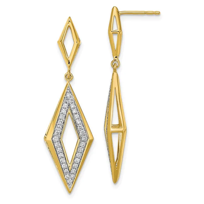 Goldia 14k Yellow Gold Polished Real Diamond Dangle Post Earrings Earrings