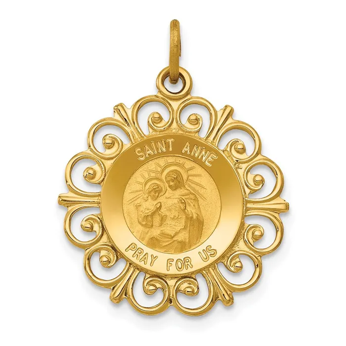 Goldia 14k Yellow Gold Saint Anne Medal Charm Charm Necklaces