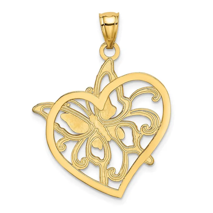 Goldia 14k Yellow Rhodium Gold w Rhodium Diamondcut Polished Butterfly Heart Pendant Necklaces
