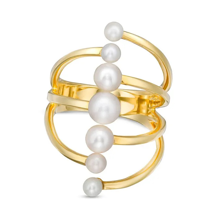 Goldia 3050mm Cultured Freshwater Pearl Graduated Linear MultiRow Split Shank Ring in Solid 10K Yellow Gold Rings Goldia 3050mm Cultured Freshwater Pearl Graduated Linear MultiRow Split Shank Ring in Solid 10K Yellow Gold Rings