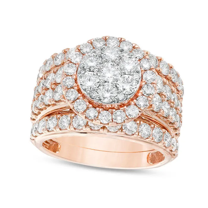 Goldia 30 CT TW Composite Natural Diamond Frame Three Piece Bridal Engagement Ring Set in Solid 14K Rose Gold Rings Goldia 30 CT TW Composite Natural Diamond Frame Three Piece Bridal Engagement Ring Set in Solid 14K Rose Gold Rings