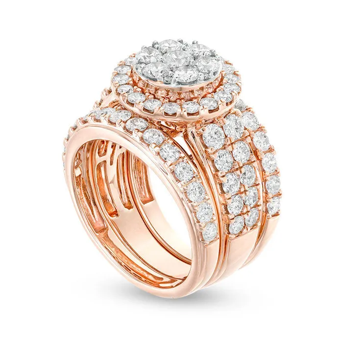 Goldia 30 CT TW Composite Natural Diamond Frame Three Piece Bridal Engagement Ring Set in Solid 14K Rose Gold Rings Goldia 30 CT TW Composite Natural Diamond Frame Three Piece Bridal Engagement Ring Set in Solid 14K Rose Gold Rings