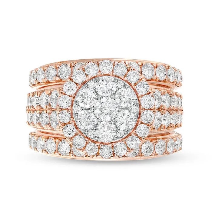 Goldia 30 CT TW Composite Natural Diamond Frame Three Piece Bridal Engagement Ring Set in Solid 14K Rose Gold Rings Goldia 30 CT TW Composite Natural Diamond Frame Three Piece Bridal Engagement Ring Set in Solid 14K Rose Gold Rings