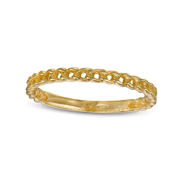Goldia Beaded Curb Chain Link Stackable Band in Solid 10K Yellow Gold Rings