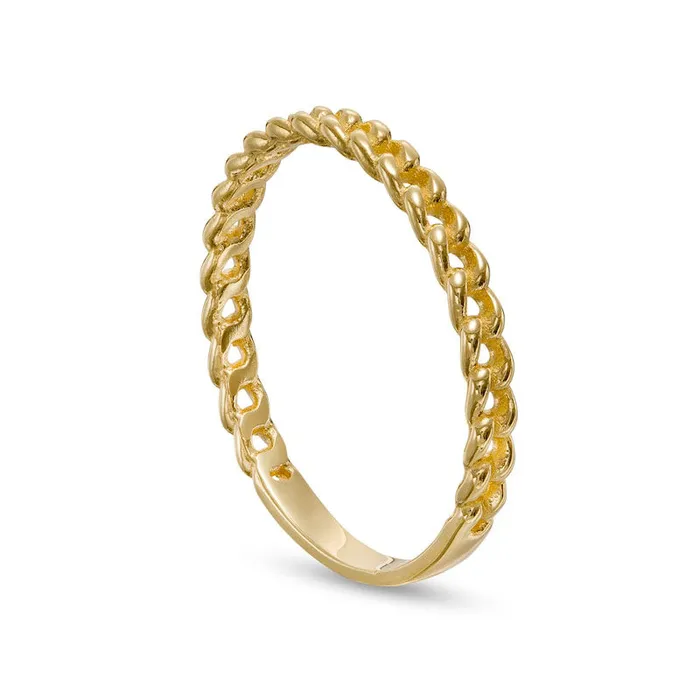 Goldia Beaded Curb Chain Link Stackable Band in Solid 10K Yellow Gold Rings Goldia Beaded Curb Chain Link Stackable Band in Solid 10K Yellow Gold Rings