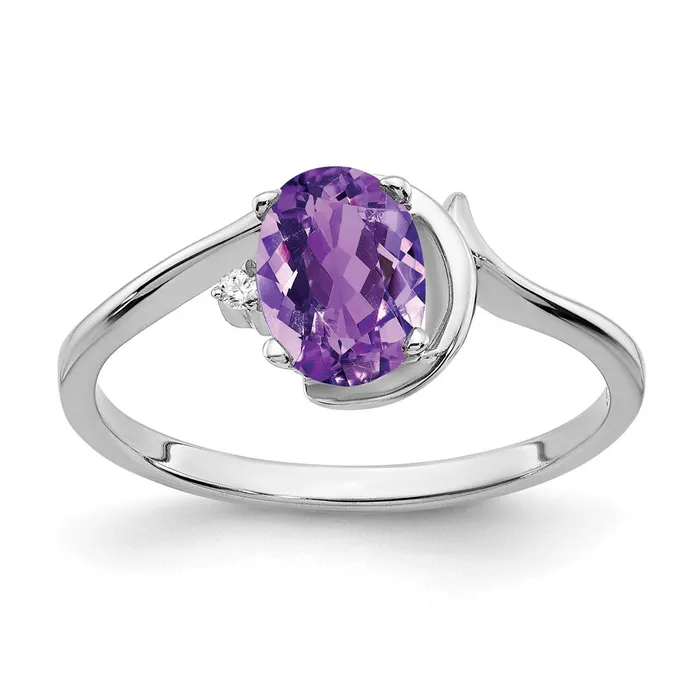 goldiaca 14k White Gold 7x5mm Oval Amethyst Checker AAA Real Diamond ring Rings goldiaca 14k White Gold 7x5mm Oval Amethyst Checker AAA Real Diamond ring Rings