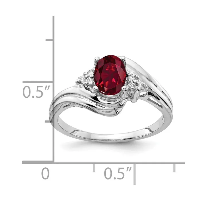 goldiaca 14k White Gold 7x5mm Oval Created Ruby AAA Real Diamond ring Rings