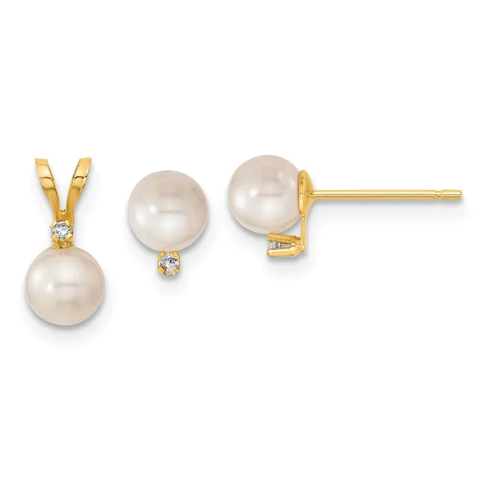 goldiaca Earrings 14K 5 6mm Saltwater Akoya Cultured Pearl and Dia Earring and Pendant Set goldiaca Earrings 14K 5 6mm Saltwater Akoya Cultured Pearl and Dia Earring and Pendant Set
